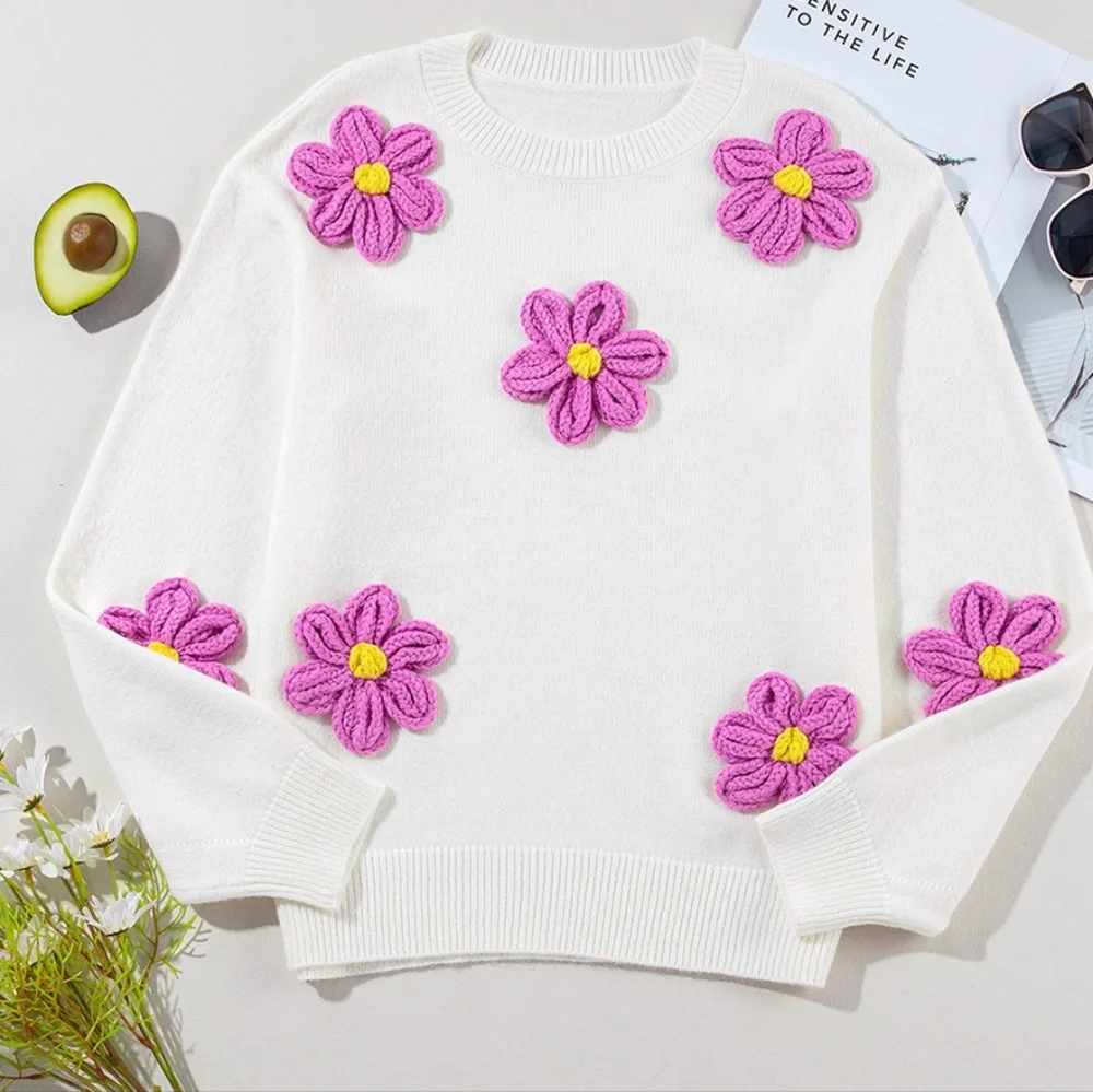 Petal Path Knit Sweater - Pink